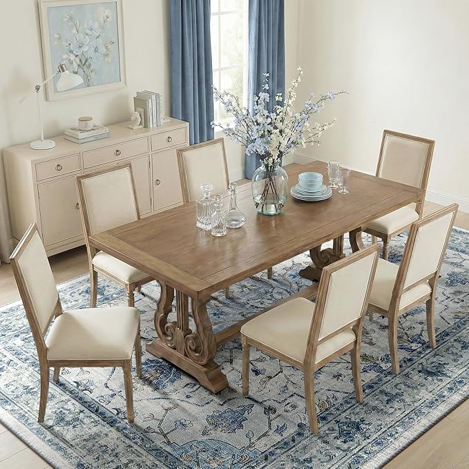 Area Rugs 7'x10' Washable Non-Slip, Floral Vintage Distress Print Pattern Medallion Carpet for Living Room Bedroom Dining Room, Light Blue Navy Beige Gray White