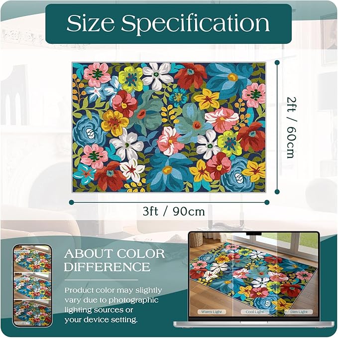 Front Door Mat Outside Entrance - 2x3 Spring Non-Slip Washable Doormat Indoor Outdoor Entrance Colorful Botanical Floral Rug Small Throw Rugs for Entryway Bedroom Kitchen Front Porch Decor