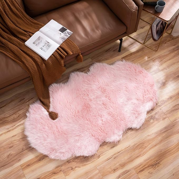 MIULEE Luxury Super Soft Fluffy Area Rug Faux Fur Sheepskin Rug Decorative Plush Shaggy Carpet for Bedside Sofa Floor Nursery 3 x 5 Feet, Pink
