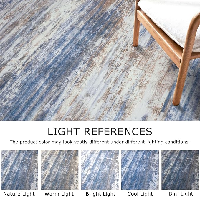 KOZYFLY Modern Abstract Washable Runner Rug 2.6x20 Hallway Runners Non-Slip Soft Kitchen Runner Rugs, Blue Rust 20 Foot Carpet Runner for Stair Entryway Bathroom Laundry Room Foyer