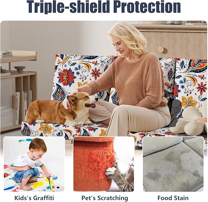 8Pcs Stretch Patio Cushion Covers, Outdoor Couch & Sofa Replacement Slipcovers for Patio Furniture Cushion Covers, Washable Reusable Furniture Protector
