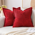 MIULEE Decorative Throw Pillow Covers for Couch Bed Livingroom 20x20 Inch Set of 2 Red Boho Accent Throw Pllows Broadside Striped Patchwork Soft Corduroy Pillowcases