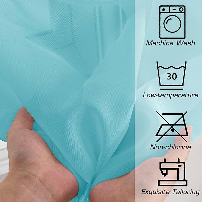 OWENIE Aqua Sheer Curtains for Bedroom Living Room 54 Inch Length 2 Panels Set, Soft Solid Light Filtering Sheer Short Curtains for Small Window, 2 Pcs Total 84 Width 54 Long, Aqua