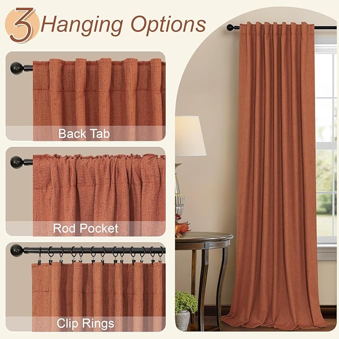 Terracotta Blackout Curtains 84 Inch Length 2 Panel Set for Fall Living Room Linen Textured Boho Black Out Western Curtains for Bedroom Darkening Thermal Insulated Drapes Rust Burnt Orange 52x84 Long