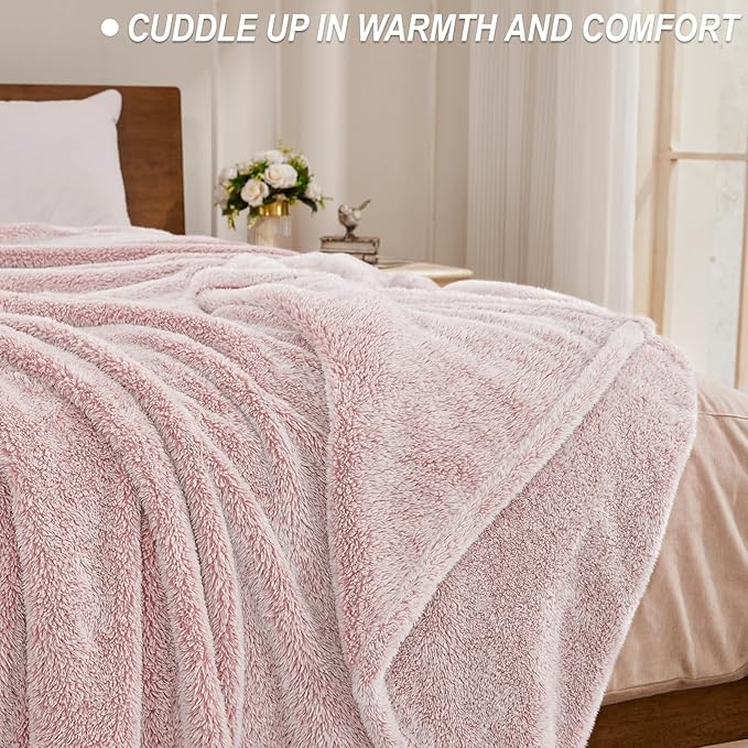 Exclusivo Mezcla Plush Fuzzy Fleece Throw Blanket Extra Large, Super Soft, Fluffy and Warm Blankets for Couch, Bed, All Season (Mixed Dusty Pink, 50x70 inches)
