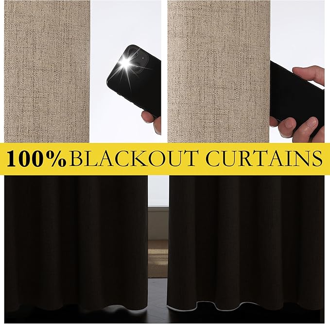 NICETOWN Burlap Vintage Open Linen Weave Flax Thermal Curtains, 100% Blackout Curtains 72" Long for Dining Room, Soundproof Window Treatment Drapes for Hall Room, 52" Wide Per Panel, Set of 2