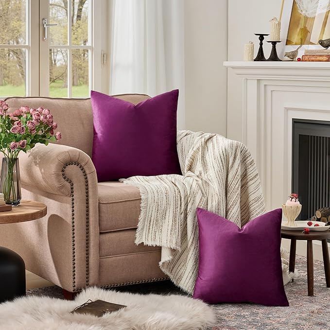 GIGIZAZA Decor Throw Couch Pillow Covers,Set of 2 Sofa Cushion Purple Pillow Covers,Velvet Pillow Cases 24 x 24inch