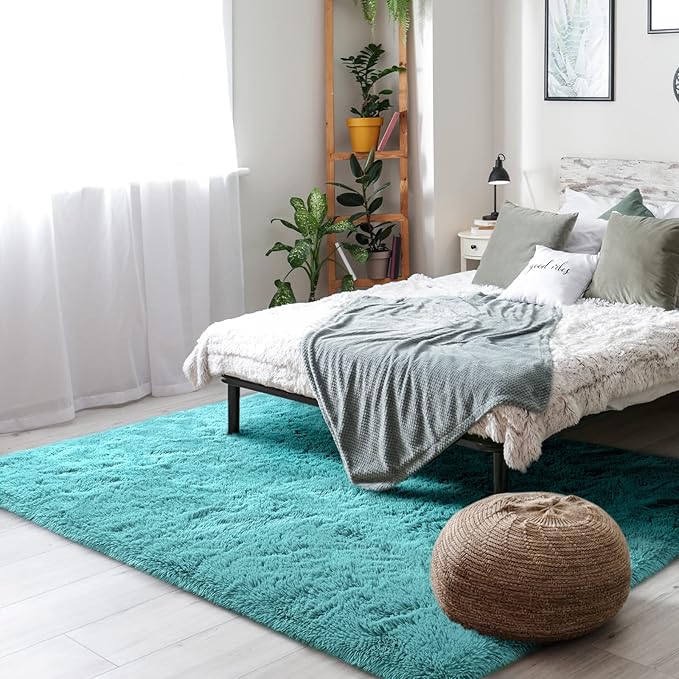 Amearea Premium Soft Area Rug 4x5.3 Feet, Blue Rugs for Living Room, Fluffy Carpet for Bedroom Nursery Playroom Teen Bedside Home Decor, Comfortable Indoor Furry Dorm Carpets, Blue