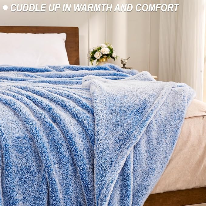Exclusivo Mezcla Plush Fuzzy Fleece Throw Blanket Extra Large, Super Soft, Fluffy and Warm Blankets for Couch, Bed, All Season (Mixed Cobalt Blue, 50x70 inches)