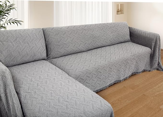 HOMERILLA Sectional Couch Covers for Sectional Sofa L Shaped Sofa Cover Blanket 2 Pieces L Shape Furniture Protector for Pets Dogs (Light Grey, Large)