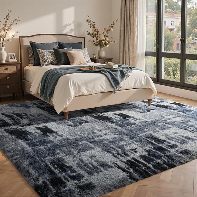 9x12 Ft Extra Large Shag Rugs for Living Room, Ultra Soft Fluffy Furry Area Rugs for Bedroom Indoor Floor, Aesthetic Carpet for Kids Home Decor (Blue)
