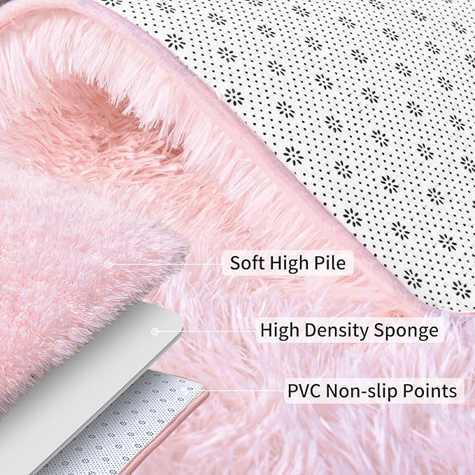 Soft Shag Runner Rugs for Girls Bedroom, 2x6 Pink Fluffy Throw Area Rug Non Slip for Hallways Kids Bedside Dorm, Long Shaggy Furry Carpet for Nursery Living Room