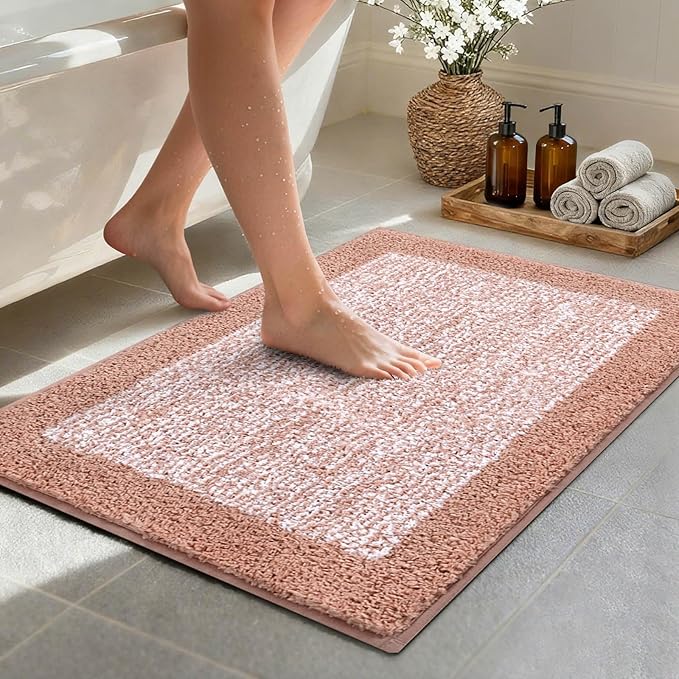 Bathroom Rugs 30x20 Non Slip Washable, Pink Bath Mat for Bathroom Floor Tub, Soft Absorbent Quick Dry Mats for Shower, Bathtub,Home Decor
