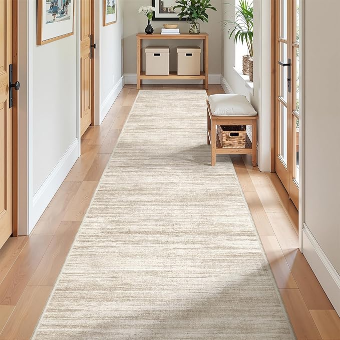 2x12 Runner Rug, Long Hallway Rugs for Dining Room, Living Room, Bedroom, Machine Washable Kitchen Carpet Runner with Rubber Backing, Soft Low Pile Indoor Rug(2'x12', Brown/Beige)