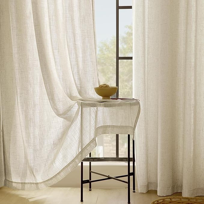 Faux Linen Beige Curtains 132 inches Long for Living Room Rustic Farmhouse Linen Drapes Semi Sheer Burlap Textured Canvas Cloth Curtain Panels Set of 2 Kahki Tan Colored