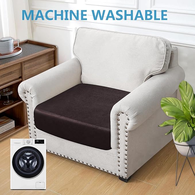 Leather Look Couch Cushion Covers Sofa Seat Slipcovers Sets Couches Furniture Protector for Sectional Armchair Loveseat Pets Kids Stretch Spandex Fabric (1 Cushion Armchair, Chocolate)