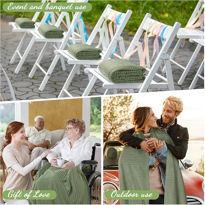 Buryeah 24 Pcs Flannel Throw Blanket Bulk 50 x 60 in Sleepover Blanket Outdoor Wedding Throw Lightweight, Oeko-tex Standard 100 Certified for Sofa Homeless Gifts (Sage Green)