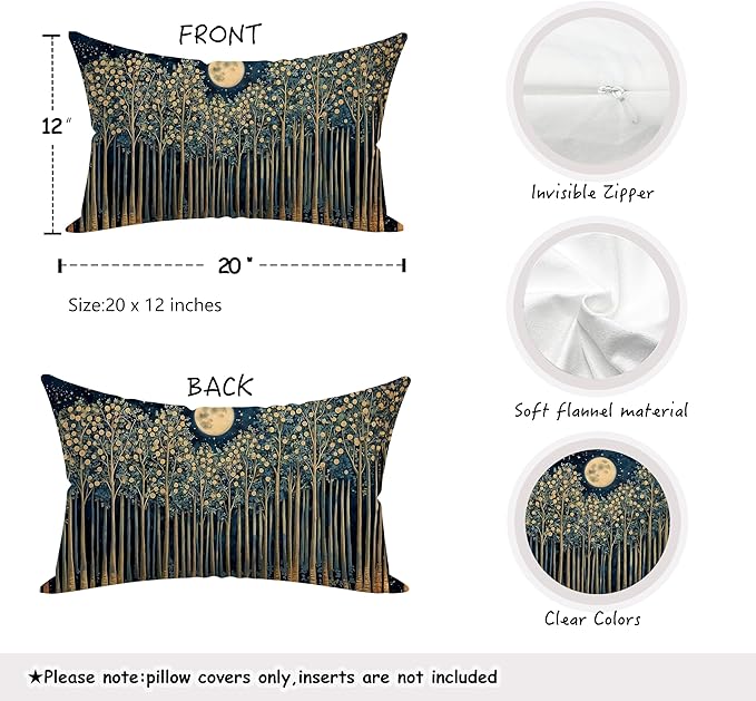 Rustic William Morris Night Moon Forest Green Decor Pillow Covers 12x20,Vintage Botanical Nature Landscape Decorative Throw Pillow Covers for Home Bedroom Living Room