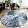 Rugflix Round Area Rugs 4Ft for Living Room, 4x4 Washable Rug Stain-Resistant Low Pile, Modern Dark Carpet for Dining Room Home Office Kid Room Nursery Bedroom, Navy Blue/Black
