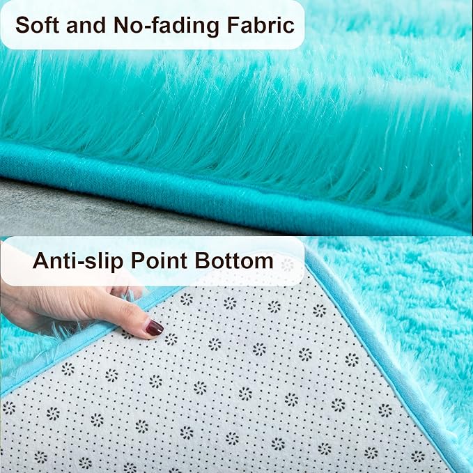 TWINNIS Super Soft Shaggy Rugs Fluffy Carpets, 4x5.9 Feet, Indoor Modern Plush Area Rugs for Living Room Bedroom Kids Room Nursery Home Decor, Upgrade Anti-Skid Rectangular Fuzzy Rug, Blue