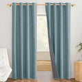 NICETOWN 100% Absolutely Blackout Linen Curtains with Thermal Insulated White Liner, Skylark Blue, 52 inches Wide, 90 inches Length Energy Saving Curtains for Living Room 2 Panels Set, Vertical Blinds