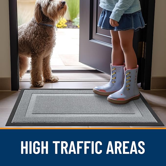 OLANLY Front Door Mat Indoor Outdoor Entrance, Waterproof All-Season, All-Weather Doormat, Sturdy Natural Rubber, Low Profile, Easy Clean Patio Porch Entryway Mat, 47x32, Ash Gray