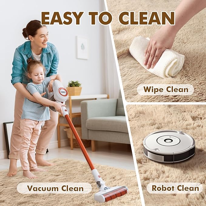6x9 Ft Large Shag Beige Rugs for Living Room Bedroom, Ultra Soft Fluffy Furry Area Rugs for Playroom Indoor Floor, Aesthetic Carpet for Kids Home Decor