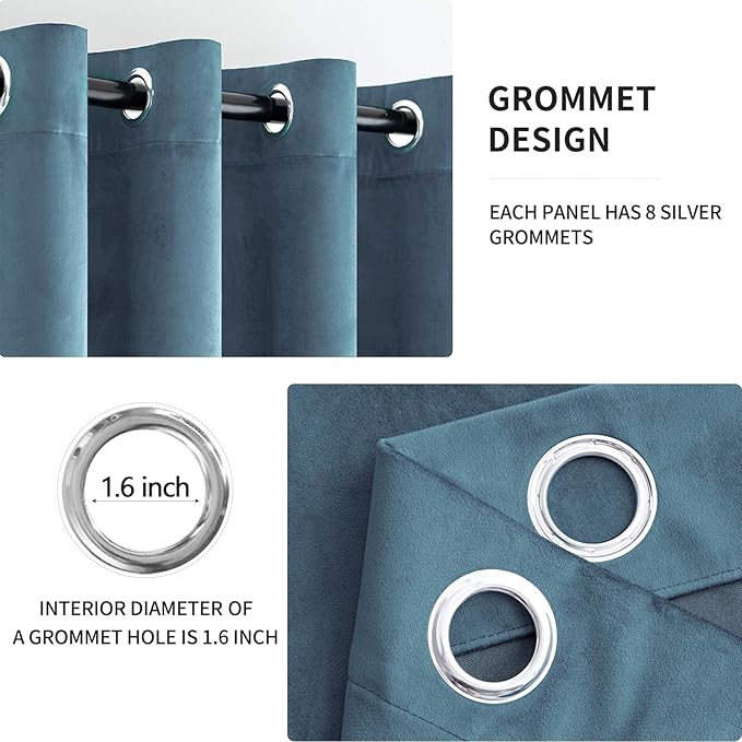 MIULEE Elegant Velvet Curtains Dark Slate Grommet Curtain Thermal Insulated Soundproof Room Darkening Blackout Blue Curtains/Drapes for Girls & Ladys Living Room/Bedroom Decor 52 x 96 Inch Set of 2
