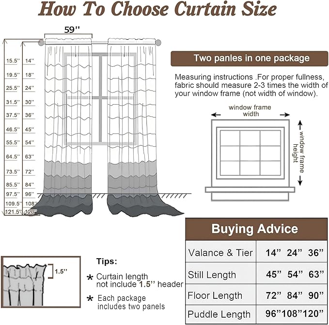 Chyhomenyc Extra Long Ivory Sheer Curtains 108 Inches Long 2 Panels, Light Filtering Ivory Curtains for Living Room, Soft Gentle Voile Rod Pocket Bedroom Window Drapes, 59Wx108L Inch, 9FT, 2PCS