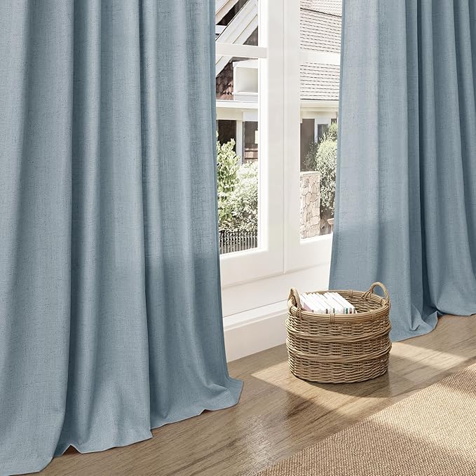 Nanspring Light Blue Linen Curtains 72 Inch Length for Living Room Semi Sheer Light Filtering Door Drapes 2 Panels Set for Kids Bedroom Light Filtering Back Tab Rod Pocket Modern Farmhouse Decor 52x72
