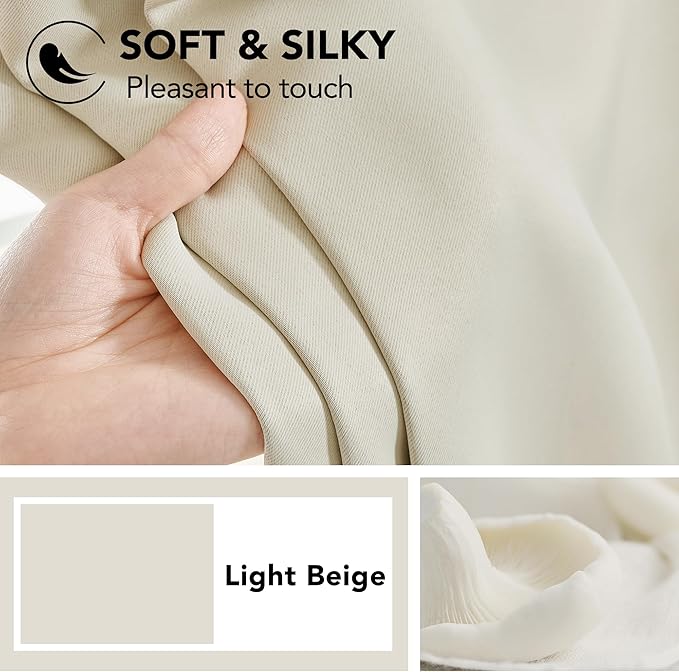 Deconovo Blackout Curtains, Thermal Insulated, W52 x L63 2 Panels, Back Tab, Machine Washable, Room-Darkening Drapes for Bedroom/Living Room Light Beige