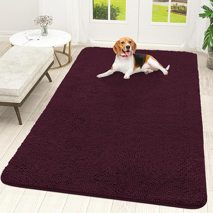 OLANLY Dog Door Mat for Muddy Paws 70x46, Absorbs Moisture and Dirt, Absorbent Non-Slip Washable Doormat, Quick Dry Chenille Mud Mat for Dogs, Entry Indoor Entryway Carpet for Inside Floor, Russet