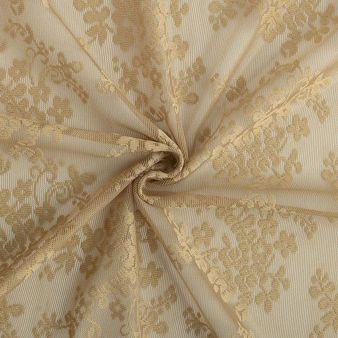 YJ YANJUN Vintage Lace Curtains 84 Inches Long-Victorian Floral Pattern Taupe Sheer Curtain Panels for Living Room Bedroom, Retro Boho Farmhouse Earth Tone Home Decor 2 Panels 52W x 84L Dark Tan
