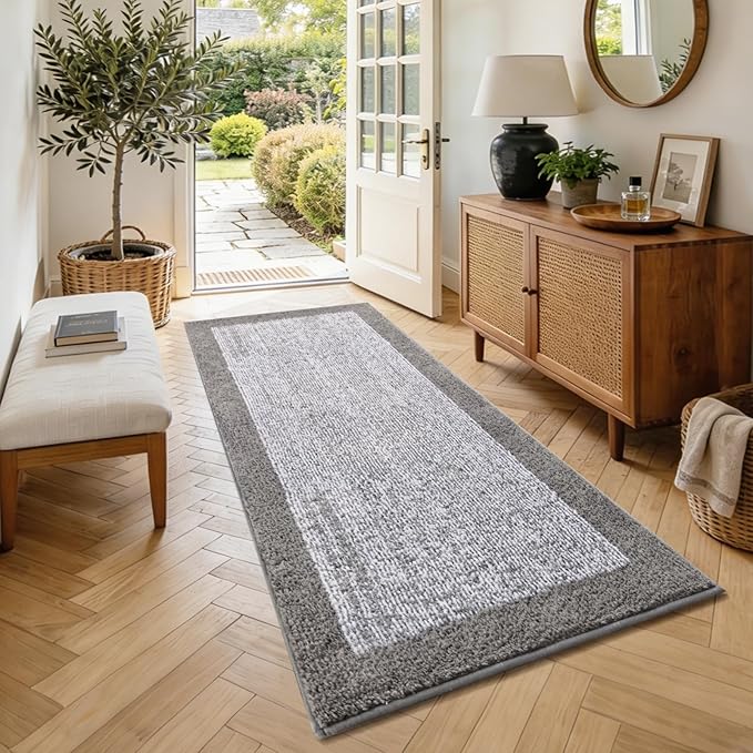 48x24 Long Bathroom Rugs Washable Non Slip, Light Grey Bath Mat for Bathroom Floor Tub, Soft Absorbent Quick Dry Mats for Shower, Bathtub,Home Decor
