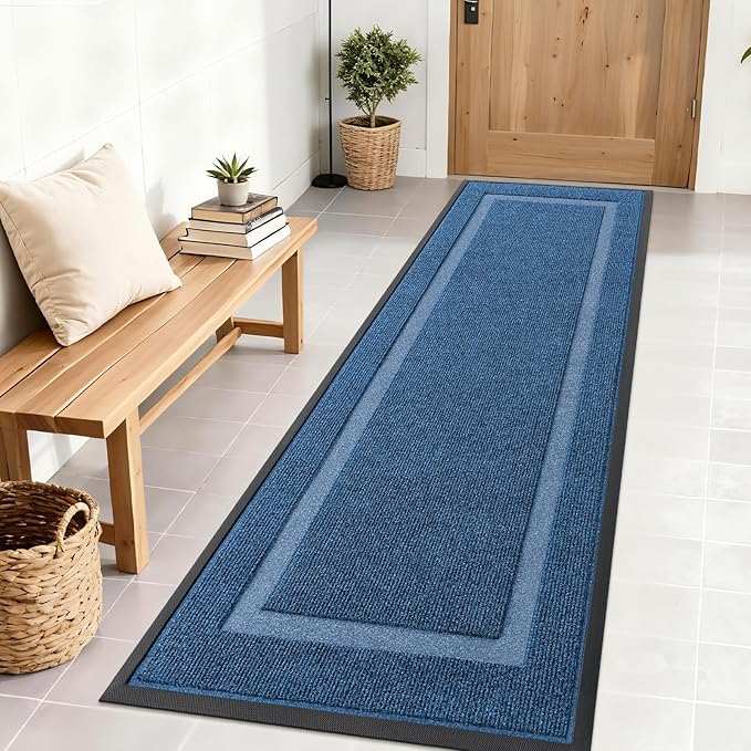 OLANLY Front Door Mat Indoor Outdoor Entrance, Waterproof All-Season, All-Weather Doormat, Sturdy Natural Rubber, Fade Resistant, Low Profile, Easy Clean Patio Porch Entryway Mat, 71x23, Light Blue