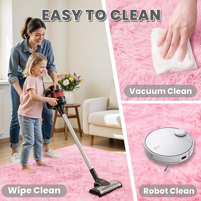 6x9 Area Rugs for Living Room Rug: Soft Fluffy Shag Light Pink Rugs for Bedroom, Non-Slip Large Fuzzy Plush Rug Indoor Floor Carpet for Nursery Kids Boys Girls Room, Dorms, Playroom, Modern Home Decor