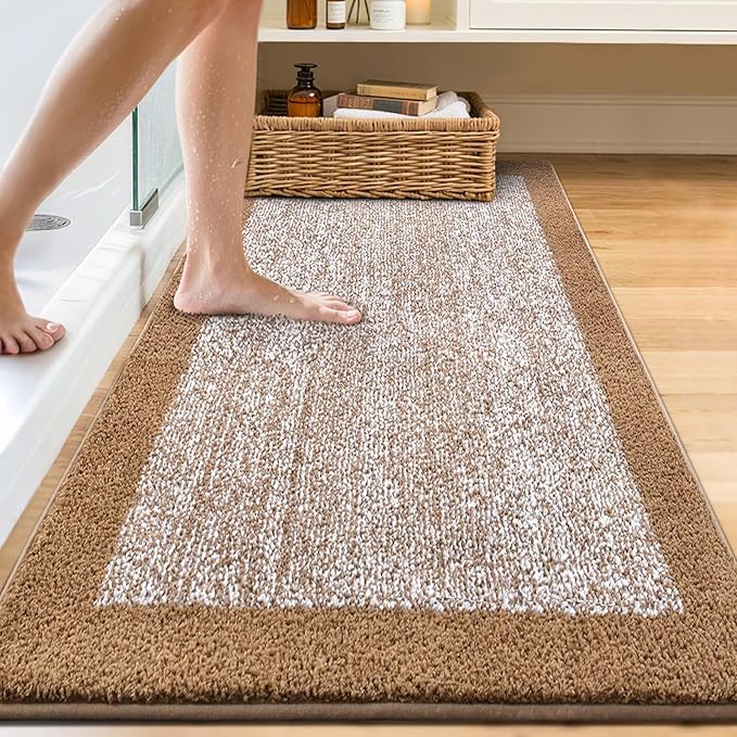 60x24 Long Bathroom Rugs Washable Non Slip, Coffee Bath Mat for Bathroom Floor Tub, Soft Absorbent Quick Dry Mats for Shower, Bathtub,Home Decor
