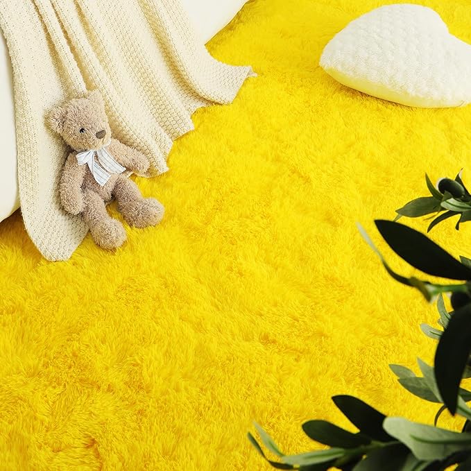 LOCHAS Ultra Soft Indoor Modern Area Rugs Fluffy Living Room Carpets for Children Bedroom Home Decor Nursery Rug 4x5.3 Feet,Yellow