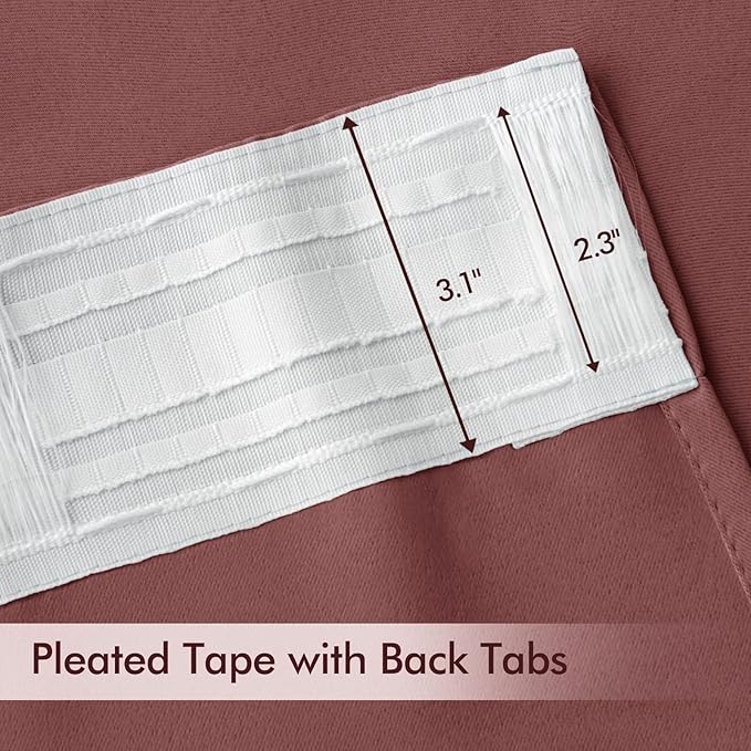 MIULEE Dusty Rose Back Tab Blackout Curtain 96 Inch Long 2 Panels Set for Bedroom, Rod Pocket/Pinch Pleat Thermal Insulated Living Room Darkening Pleated Light Blocking Floor to Ceiling Drape