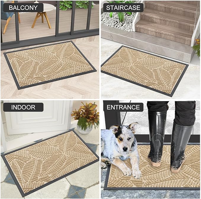 Colorxy Waterproof Doormat, Sturdy Natural Rubber Front Indoor Mat, Non Slip Low Profile Indoor Outdoor Door Mats, Stain and Fade Resistant Floor Mat, Easy Clean Patio Entrance Mat, 59''x20'', Beige