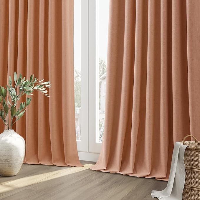 Guken 100% Blackout Curtains 120 Inch Length 2 Panels Set for Living Room Bedroom Back Tab Thermal Insulated Black Out Linen Drapes Room Darkening Peach Quartz,52x120