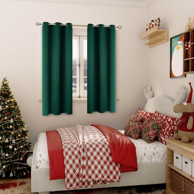 BGment Christmas Blackout Curtains - Grommet Thermal Insulated Room Darkening Bedroom and Living Room Curtains, Set of 2 Decorative Curtain Panels (42 x 63 Inch, Emerald Green)
