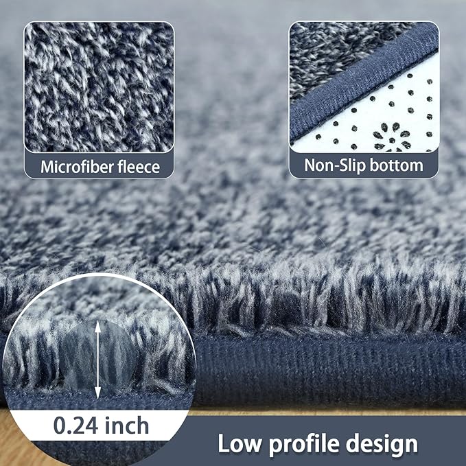 AROGAN Washable 2x8 Runner Rug for Hallway, Long Runner Rugs wtih Soft Memory Foam for Bedroom, Non Slip Backing Carpet Runners for Hallways, Kitchen, Bathroom, Entryway Home Decor, Navy Blue