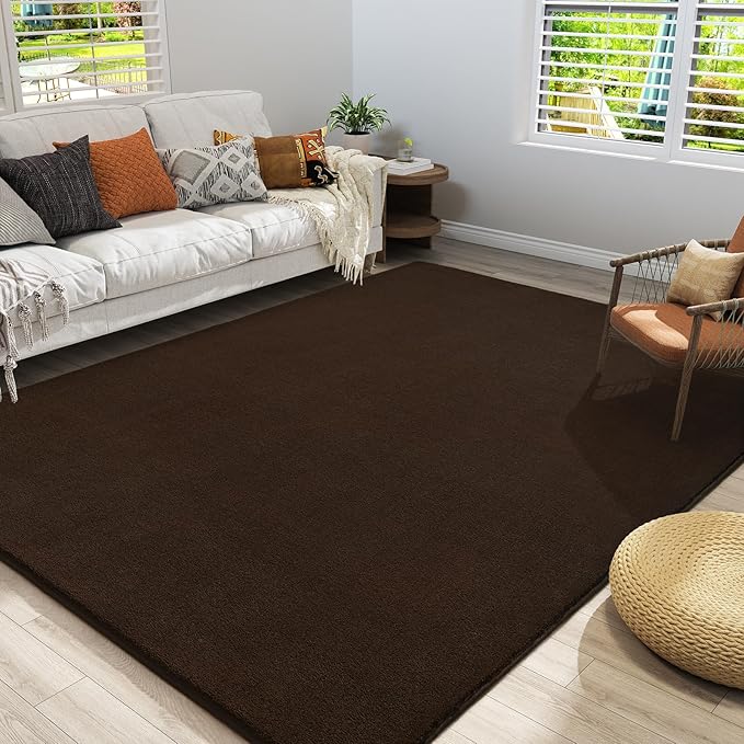 Amearea Large Modern Area Rugs for Bedroom Living Room, 6x9 Feet Brown Thickened Memory Foam Rug, Fluffy Indoor Washable Rugs Non Slip Minimalist Carpet for Boys Girls Dorm Nursery Room Decor