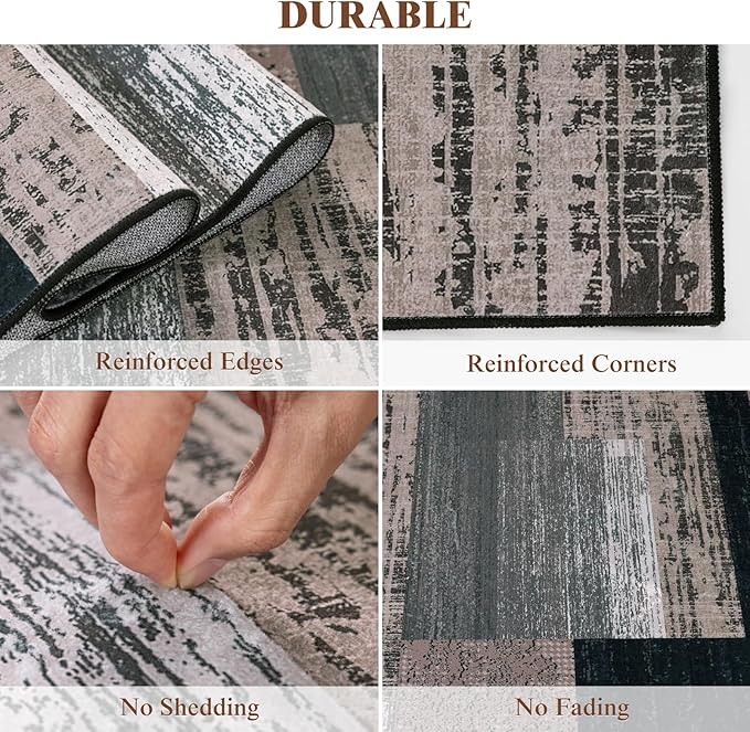 LIANLAM 3x5 Washable Area Rugs for Living Room and Bedroom, Vintage Checkered Pattern Non-Slip Carpet, Stain Resistant Low Pile Soft Rug for Dining Room,Office,Nursery,Kids Room(3x5,Chocolate)