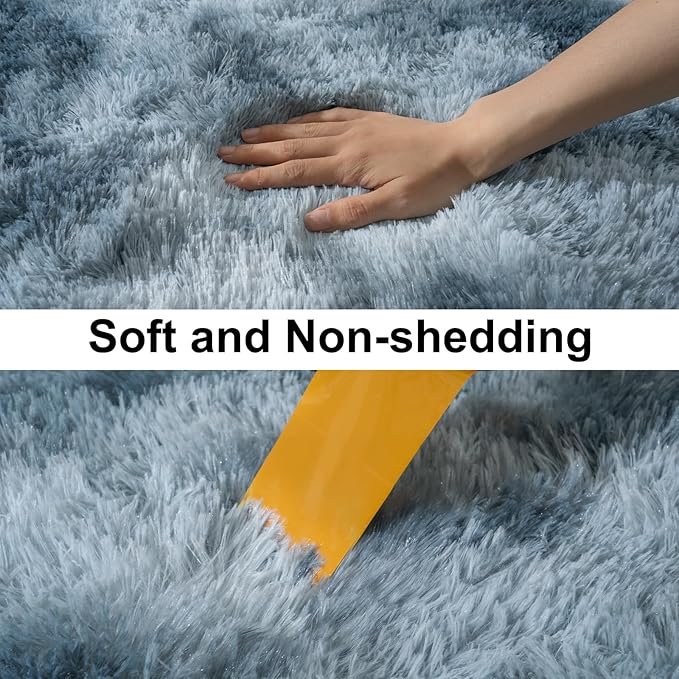 Soft Runner Rugs for Bedroom Hallways, 2x5 Tie-Dyed Blue Grey Fluffy Shag Throw Area Rug Non Slip for Bedside Dorm, Long Shaggy Furry Carpet for Nursery Living Room