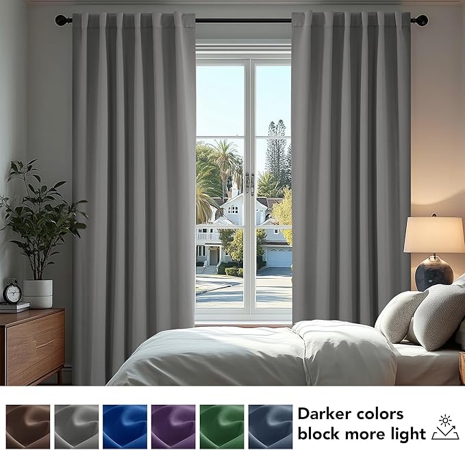 Deconovo Blackout Curtains, Thermal Insulated, W42 x L45 2 Panels, Back Tab, Machine Washable, Room-Darkening Drapes for Bedroom/Living Room Light Grey