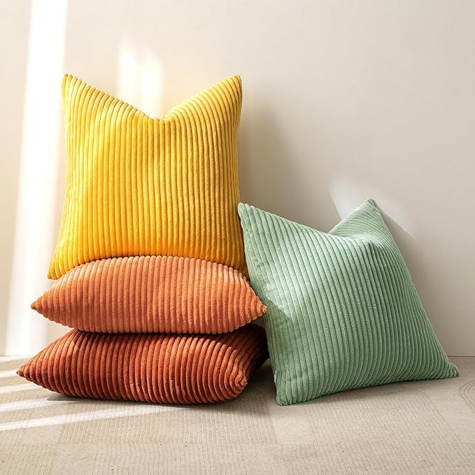 MIULEE Decorative Throw Pillow Covers 24x24 Inch Set of 4, Vibrant Cushion Covers Vintage Retro Home Decor, Mix and Match Color Clash Design for Sofa Couch Bed Living Room Yellow Rust Green