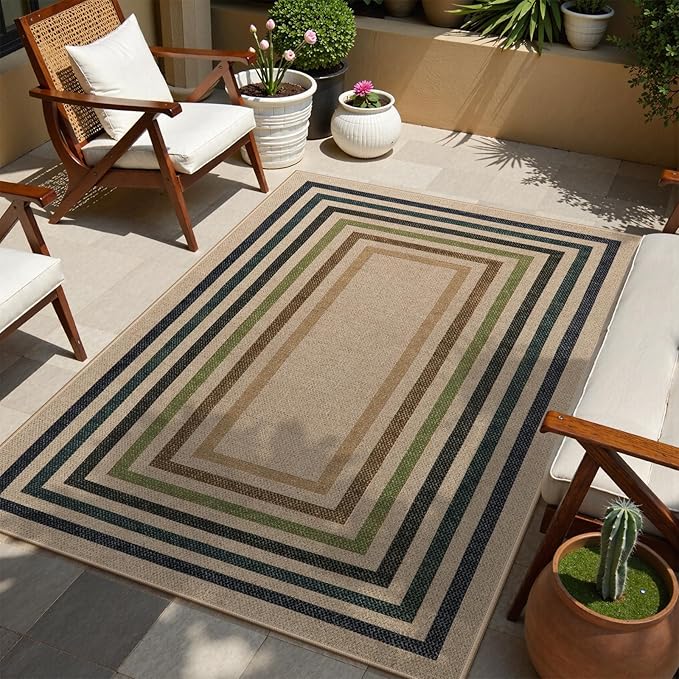Lahome Enfys Modern Geometric Easy Jute Rug, 4x6 Washable Indoor Outdoor Carpet for Patio Living Room Farmhouse Natural Area Rug, Non Slip Contemporary Throw Mat for Entryway Office Dining Room