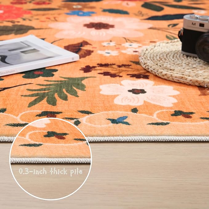 Rugcomf Door Mat Indoor Entrance 2x3 Rug Machine Washable Boho Floral Small Area Rug Non-Slip Low Pile Throw Rugs for Entryway, Kitchen, Front Door Indoor Entrance, Entry, Kids Room (Yellow)
